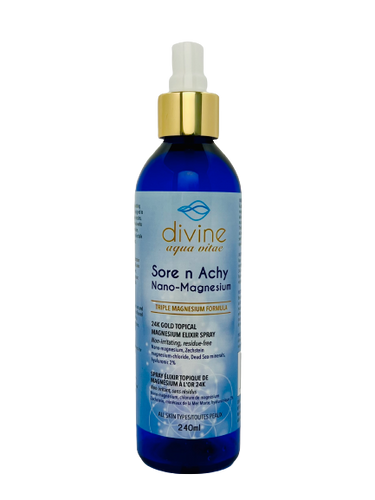 Divine Aqua Vitae 24k gold topical magnesium, fast acting, highly absorbant, non-greasy, triple magnesium