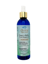 Load image into Gallery viewer, This soothing and cooling magnesium, arnica, and menthol spray by Divine Aqua Vitae is fast acting and absorbing. It may help with growing pains, sore n achy muscles, cramping, and inflammation. Colloidal magnesium and 24k gold work to drive magnesium, arnica, and menthol deep into muscle cells with no greasy residue.